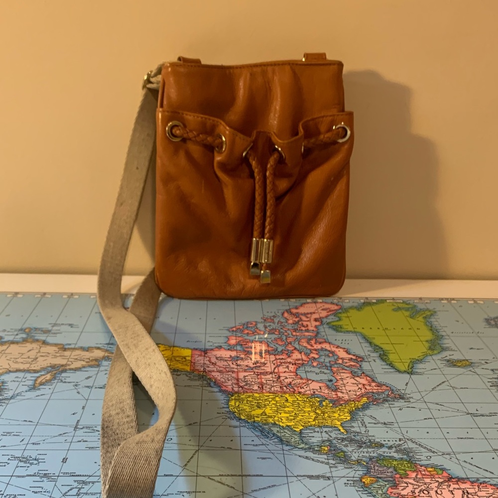 Michael Kors Tan Leather Crossbody Bag with Rope Drawstring